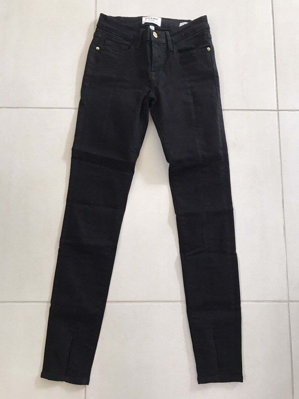 Frame Le Skinny de Jeanne Stretch Slit Front Denim Jeans Film Noir
